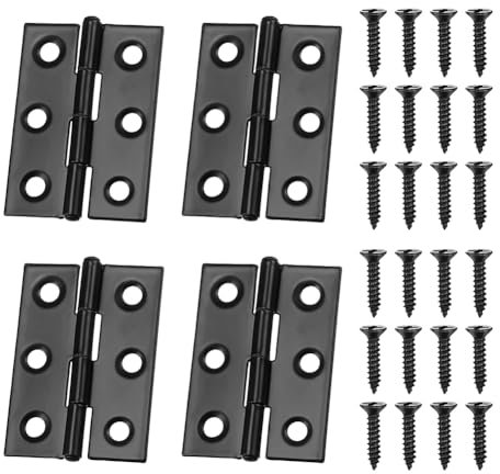 4 Pcs 3 Inch Black Metal Door Hinges Stainless Steel Folding Butt Hinges Interior Bifold Cabinet Hinges Heavy Duty Gate Hinges with 24 Pcs Screws for Furnitures Windows
