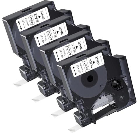4x kamo Schriftbänder Kompatibel für Dymo D1 45013 (12mm x 7m) Schwarz auf Weiß, für LabelManager 120P 160 210D 220P 260P 280 350D 360D 420P LabelPoint 100 150 200 LabelWriter 400 450 DUO