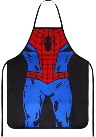 TOPWAYS Novelty Funny Apron, Kitchen Chef BBQ Baking Aprons for Men, Cooking Sexy Aprons Pinafore for Women, Prank Dress Joker Pinny Bib Secret Santa Funny Gifts (Spiderman)