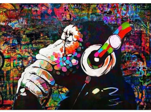 DHHXY DJ Monkey Graffiti Leinwandgemälde, Hip Hop Street Art Poster und Drucke, Pop Art Wandbild, Kunstwerk, Kinderzimmer, Heimdekoration, 70 x 100 cm, ohne Rahmen