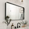 Melodieux Espejo de tocador de baño negro para pared, 75 x 100 cm, espejo de pared rectangular con marco de metal, espejo decorativo para dormitorio, sala de estar, entrada, horizontal o verticalmente