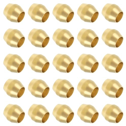PATIKIL Messing-Druckhülsen Ferrulen, 25 Stück | 1/8-Zoll-OD-Rohr Messing-Ferrule-Fitting-Messing-Druckrohr-Fitting-Ring-Sortiment-Set für Luft-Wasser-Gas-Rohrleitung Öl