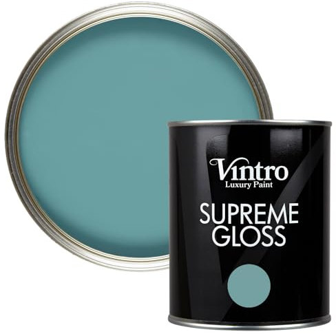 Vintro Paint | Gloss Paint | for Walls | Wood | Trim | Gloss Furniture Paint | Interior & Exterior Use. 1 Litre (Blue/Green - Casper)
