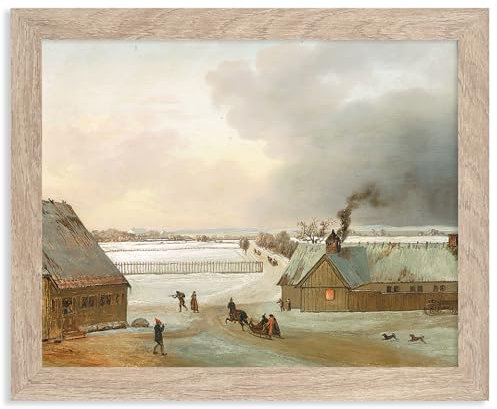 Jens Juel Kunstdruck auf Leinwand, Winterlandschaft, Premium-Rahmen, Romantik-Kunst, ruhige Naturszene, Gemälde für Zuhause, Büro, Urlaubsdekoration (20,3 x 25,4 cm Rahmen)