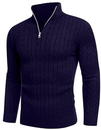 AIYINO Men's Jumpers Quarter Zip Cable Knitted Sweater Long Sleeve Winter Warm Lightweight Pullover Classic Knitwear