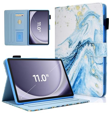 Case for Galaxy Tab A9+/A9 Plus 11 Inch 2024 (SM-X210/X216/X218), AUSMIX PU Leather Folio Cover Multi-Angle Stand with Auto Wake/Sleep Case for Samsung Galaxy Tab A9 Plus/A9+ Tablet,Blue Marble