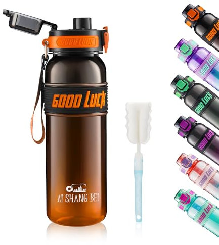 YC Kitchen Gourde 1L - Bouteille d'eau, Gourde Sport étanche sans BPA, avec Brosse de Nettoyage, de Sport Pour le Fitness, la Gym et les Sports de Plein Air (orange foncé)