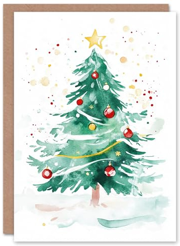 Artery8 Bauble Decorated Tree Star Light Blank For Him Or Her Art Xmas Festive Christmas Card
