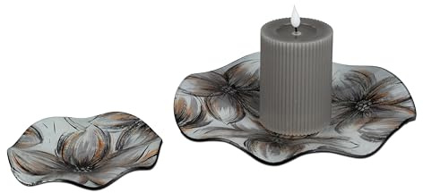 formano Dekorative Magnolie Teller/Schale, Kerzenteller, 15 cm, grau und braun, 1 Stück Lieferumfang