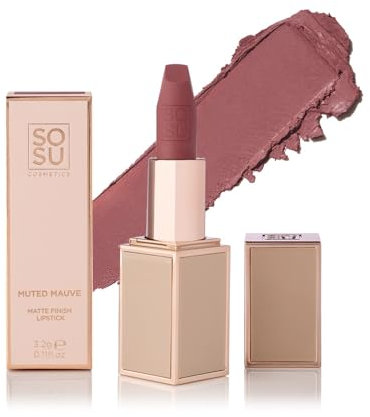 SOSU Cosmetics Matte Lippenstift Muted Mauve – Langanhaltender, Hochpigmentierter Lippenstift im Zarten Mauve-Ton mit Mattem Finish, Jojobaöl und Hyaluronsäure, Geschmeidige Lippen