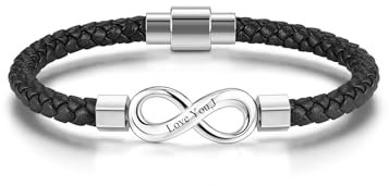 Zysta Lederarmband Personalisiert Herren Damen Unendlichkeitszeichen Armband mit Gravur Infinity Wickelarmband MIT Magnetverschluss - Geschenk für Männer Frauen (Silber)