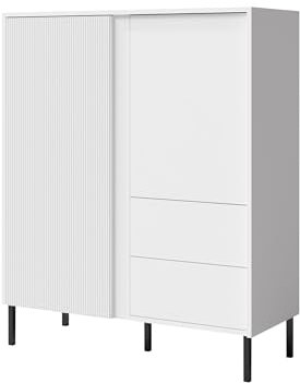 Mirjan24 Kommode Mitryz MZ01 mit 2 Türen und 2 Schubladen, innen 5 Fächer, Metallfüße, Push to Open, Türkommode, Highboard, Anrichte, Sideboard (Weiß)