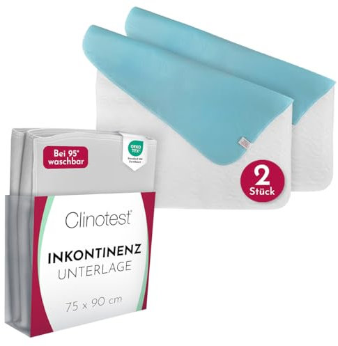 Clinotest Inkontinenzunterlage 2er Set – Oeko-TEX zertifizierte, wasserdichte und atmungsaktive Bettunterlage, 75x90 cm, saugfähiger Matratzenschutz bei Inkontinenz, Nässeschutz, waschbar - Weiß/Blau