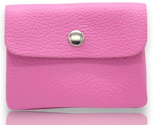 HELO Portamonete donna in vera pelle Made in Italy - Portafoglio piccolo 2 scomparti con cerniera (1, Rosa)