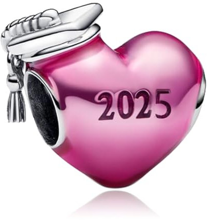 Rimgoris Perles en argent sterling 925 avec cœur rose 2025 breloque chapeau de célibataire pour bracelet et collier cadeau de remise de diplôme pour femme avec zircone.