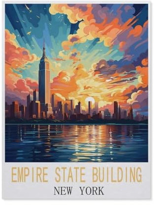 Empire State Building, New York Vintage-Reiseposter，Puzzle 1000 Teile Erwachsene Kinde Spaß Lernspielzeug Geschenke（50x70cm）-M43
