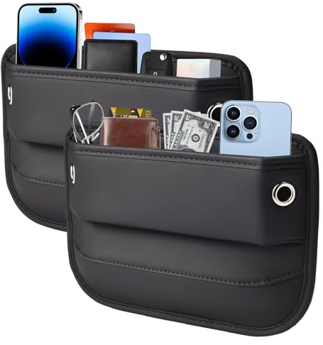 VKWE 2 Packs Car Seat Gap Filler Organizer, Car Seat Organizer, Seat Gap Storage Box with Cup Holders for Drink, Car Leather Cup Holder Gap Bag Front Seat for Phone, Sunglasses,Keys(Left+Right Side)