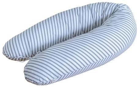 LOOLAY Schwangerschaftskissen - Stillkissen 190 cm - Seitenschläferkissen 100% Baumwolle - mit Abnehmbarem Bezug - Schwanger Kissen für Schlafen (Streifen Grau)
