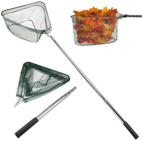 wiipara Teichkescher 155 cm lang, Teich Pool Kescher mit Teleskopstange | Aus Aluminium, Robust, Stabil & Klappbar, Poolkescher für Algen, Aquarium, Schwimmbad- & Gartenteichreinigung, Pool Zubehör