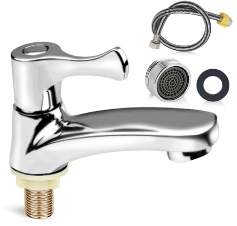 Robinet d'eau froide simple, robinet d'eau froide pour invités, WC, haut de gamme, robinet d'eau froide avec tuyau de raccordement de 60 cm avec bec filtrant pour lavabo, salle de bain, cuisine