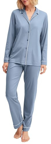 CALIDA Night Lovers Pyjama Damen | durchgeknöpfter Schlafanzug aus 100% hochwertiger Baumwolle, mit stoffbezogenem Gummibund