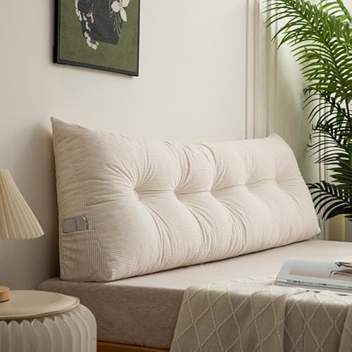 Genérico Cojín Triangular para Respaldo De Sofá,Almohada De Lectura para Cama,Cojín De Pared Multifuncional,Grueso Lavable,Cojín De Sofá Grande En Forma De Cuña con Funda Lavable,Blanca,40x60cm