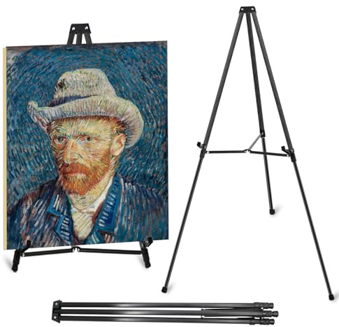 Teleskop-Staffelei aus Aluminium, 162 cm / 64in, Staffelei zum Ausstellen | Verstellbare Höhe, tragbare Boden- und Tischstaffelei für Kunstwerke, Poster, Whiteboard und Malerei, Schwarz