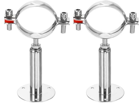 sourcing map 2pcs Wall Mount Ceiling Mount Pipe Supports 304 Stainless Steel Adjustable Pipe Bracket Clamp for OD Pipe 2-2.2 (51-57mm) Adjustable Height 100-150mm