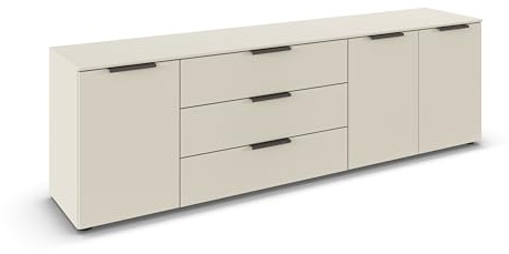 Rauch Möbel Flipp, Kommode, Farbe Beige, Breite 199 cm | Sideboard, 3-türig, 3 Schubladen, Soft-Close-Funktion, für Schlafzimmer, Gästezimmer, Wohnzimmer, Garderobe, Flur