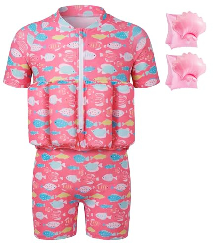 Summshall Toddler Swimsuit with Floatation, Baby Boys Girls Floating Bathing Suit Front Zipper Floatie Swim Suit for Summer Beach