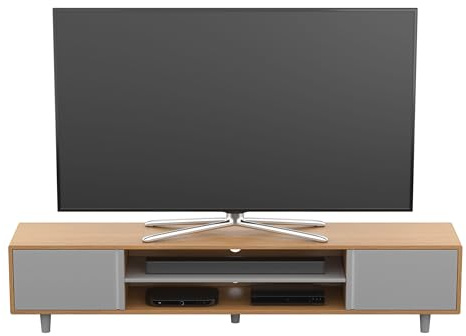 ZXLIHS Großer rechteckiger TV-änder, extra breiter 2-m-Schrank für Fernseher bis zu 95 Zoll, helles Holz und graues Finish, Soft-Close-Türen, verstellbare Ablage für Soundbar, Kabelmanagement, trägt