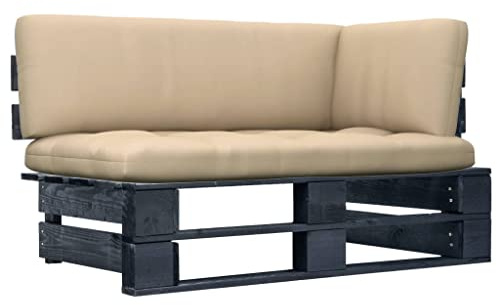 Mhdvray Gartensofa Paletten-Ecksofa 110x65x55 cm Schwarz-Imprägniertes Kiefernholz mit Beige Polyester-Kissen, Modular Loungesofa Outdoor für Terrasse Balkon Garten Wohnzimmer