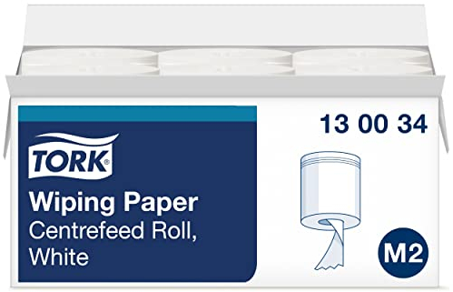 Tork 130034 Papel de secado multiuso Premium de 1 capa compatible con el sistema de alimentación central grande M2, blanco, 6 rollos x 165m