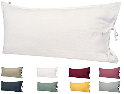 beties Leinen Kissenbezug ca. 40x80 cm 100% Leinen Stone-Washed Kopfkissenbezug mit Hotelverschluss (Stonewash-weiß)