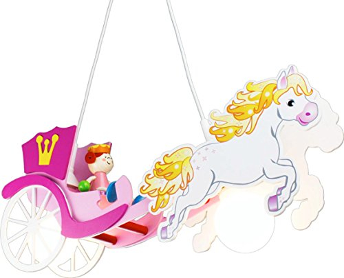 Elobra Kinderlampe Deckenleuchte Pferdekutsche Prinzessin, Kinderzimmer, Holz, rosa, A++, 44 x 18 x 12 cm