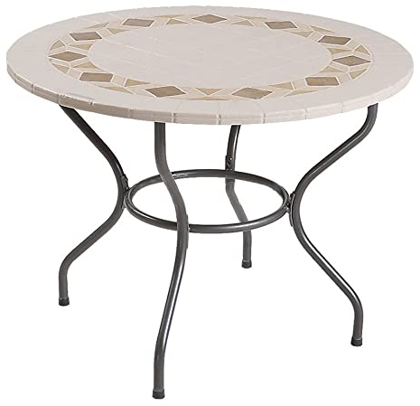 Dajar Patio Mosaiktisch Roma 100 cm Steintisch Kleiner Balkontisch Gartentisch Rund Metall Beistelltisch Kaffeetisch Esstisch