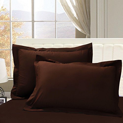 100% Egyptian Cotton Percale 200 Thread Count Oxford Pillow Pair (Chocolate)