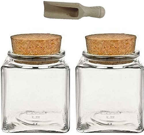 Viva-Haushaltswaren Gabriele Hesse e.K. 2 Gewürzgläser 200ml, Glasdosen mit Kork-Verschluss, Teedosen, Korkengläser, inkl. einer kleinen Holzschaufel