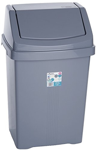 funky gadgets Plastic Swing Bin 50L Silver/Grey Flip Top Waste Rubbish Kitchen Refuse Bin Home Office Dustbin