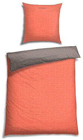 Schiesser Wendebettwäsche Doubleface Lachs-Silber, 100% Baumwolle, Größe:155 cm x 220 cm + 80 x 80 cm