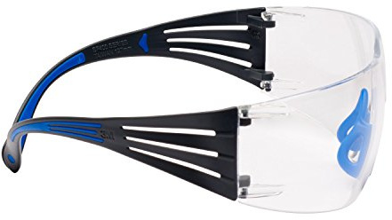 3M SF401SGAF-BLU SecureFit 400 Safety Glasses, Blue/Grey frame, Scotch Gard Anti-Fog, Clear Lens