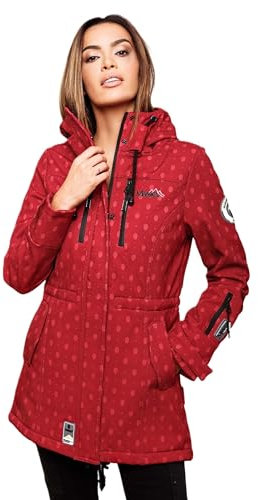 MARIKOO Damen Softshelljacke (XS-3XL) mit Kapuze - Wasserabweisend, Fleece innen, Tasche am Arm, Mantel, Warme Jacke Frauen B614 (XS, Rot-Muster)