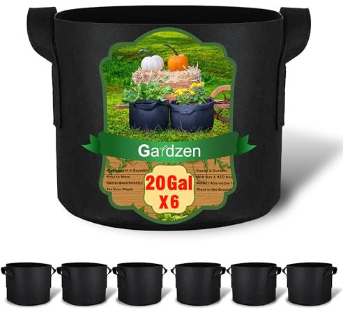 Gardzen Lot de 6 Sacs de Culture de 78 litres, Pots en Tissu aéré avec poignées, Pots en Tissu Robuste pour Plantes