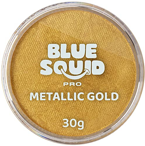 Blue Squid Pinturas faciales Profesionales con Base acuosa, aptas para la Cara y para el Cuerpo, para niños, Adultos y Efectos Especiales, envase Individual (Color Dorado metálico, 30 g)