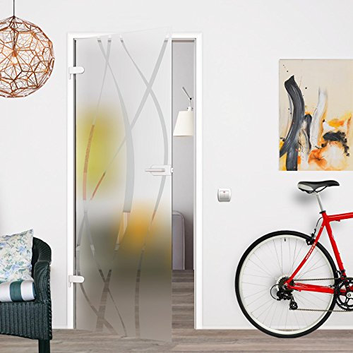 BM6-UV: Glasdrehtür, ESG Glas 584/709/834/959x1958/2083x8mm, DIN L oder R, matt mit klarem Dekor, mit Beschlag unverschließbar (709 x 1958 mm, DIN L)