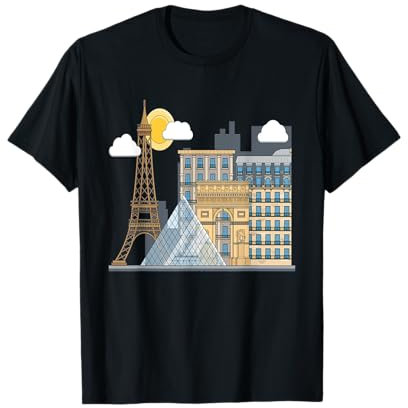 Les célèbres bâtiments de Paris - la tour Eiffel - le Louvre T-Shirt
