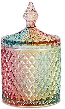CLOVERHOME Dekorativer Glas-Aufbewahrungsbehälter für Badezimmer, Tresen, Kosmetik-Organizer für Badesalz, Tupfer, runde Make-up, Schwämme, Zahnstocher, Schmuck (Regenbogen, 284 ml)