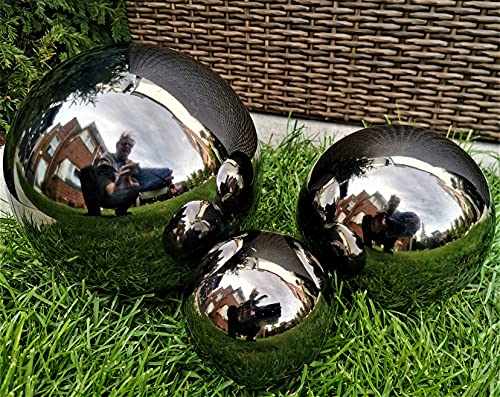 Jürgen Bocker Gartenambiente Dekokugel schwarz poliert 3er Set 20-15-10 cm aus Edelstahl Kugel Dekorationskugel Gartenkugel