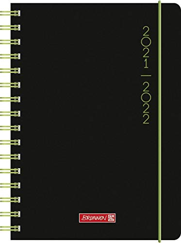 BRUNNEN 1072055122 Schülerkalender 2021/2022 „Plain Black“ 1 Seite = 1 Tag, Sa. + So. auf einer Seite, Blattgröße 14,8 x 21 cm, A5, PP-Einband