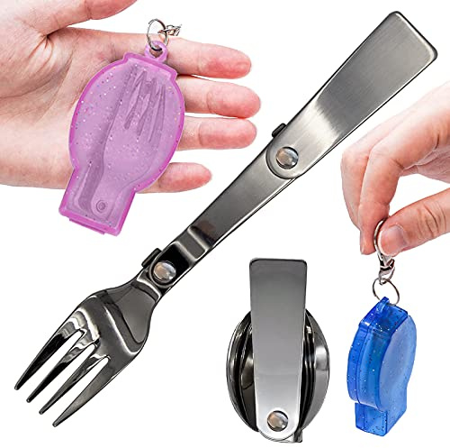 Acantha Juego de tenedor y cuchara plegables, juego de cuchara y tenedor plegables portátiles con dos cajas de almacenamiento de plástico para viajes, camping, picnic al aire libre